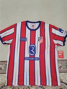 Atléti Madrid Red & White Striped Riyadh Air Jersey